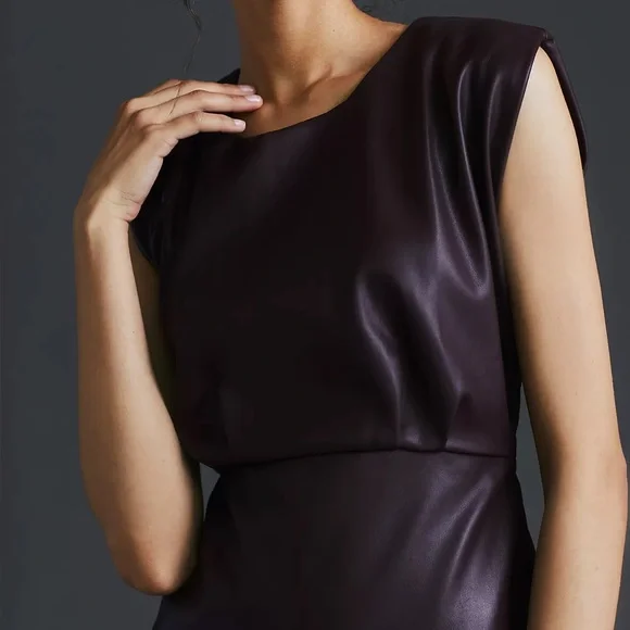 green emerald velvet dress Faux Leather Slit Bodycon Midi Dress Burgundy / Medium main image 0